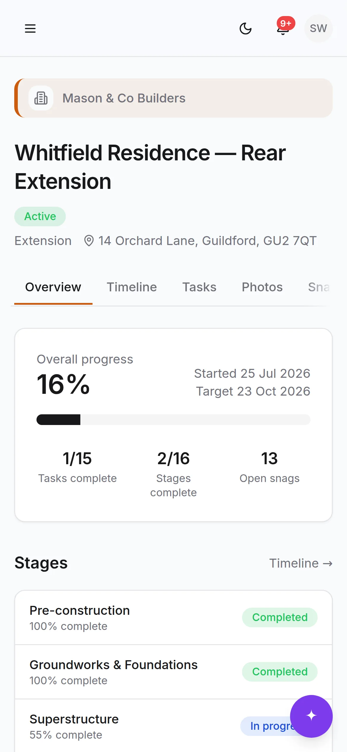 What a client sees on their phone: progress, photos and what happens next