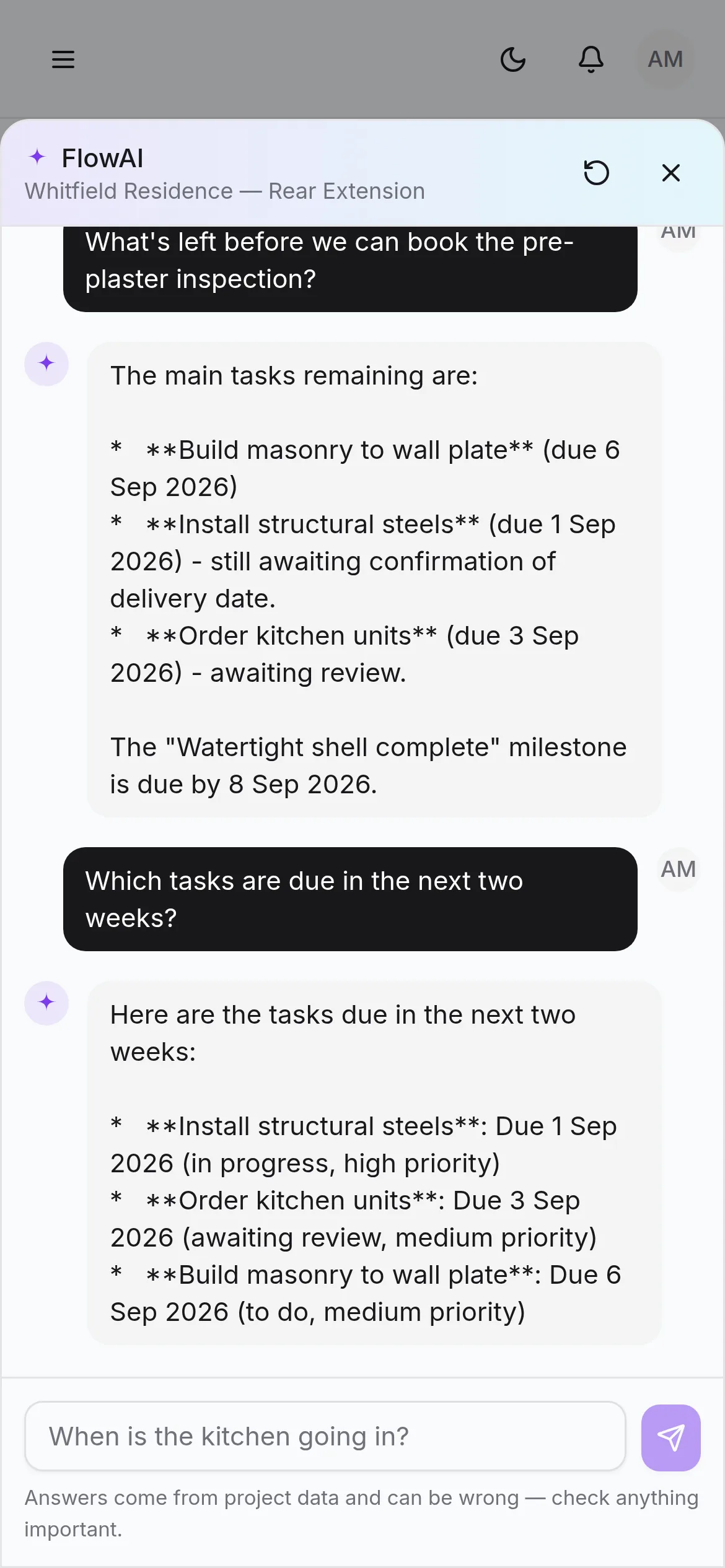 FlowAI open on a phone, over a project